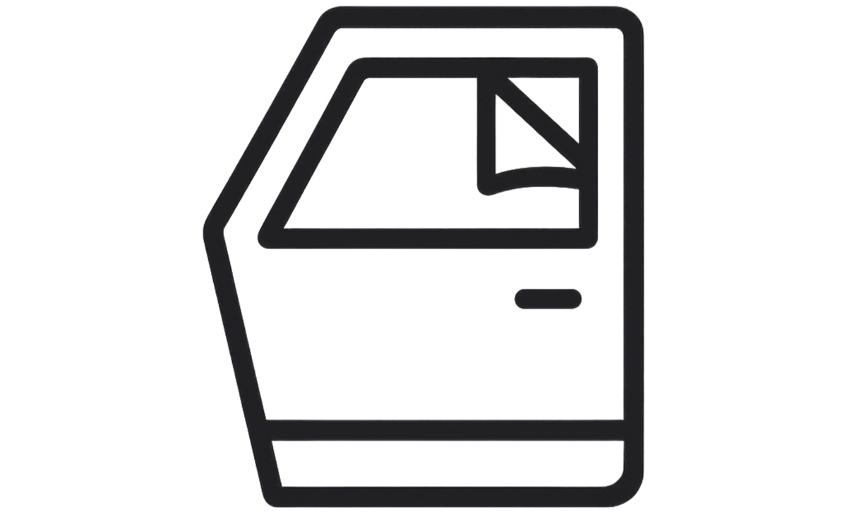 Black and white icon of a car door with window tinted